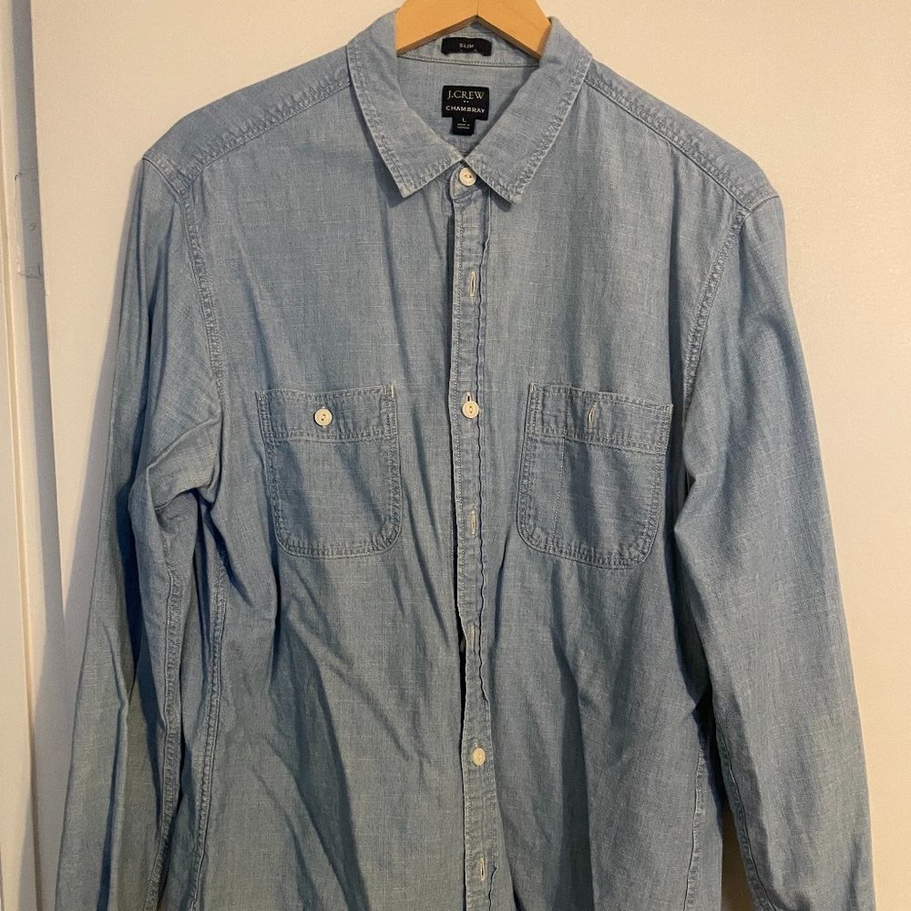 J Crew Chambray long sleeve button down Slim Fit light blue